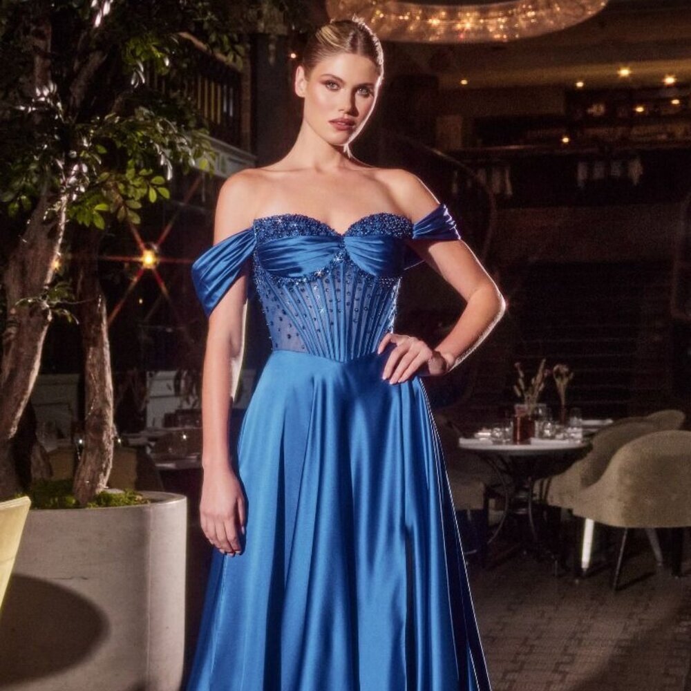 NEW FORMAL A-LINE STRAPLESS PROM LONG SOFT SATIN BEADS EMBELLISHED DRESS CD297